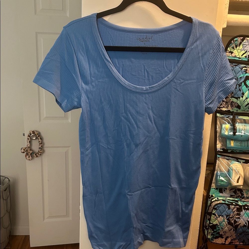 Blue Ribbed Women's Maternity Top